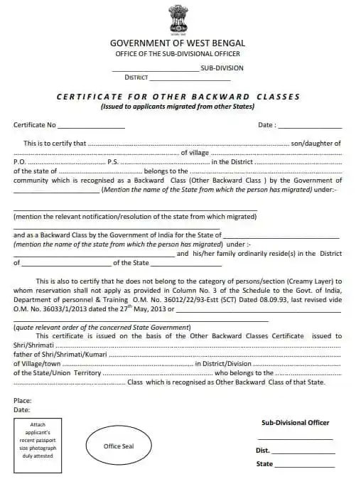 Guidelines for Issuance of OBC Certificates