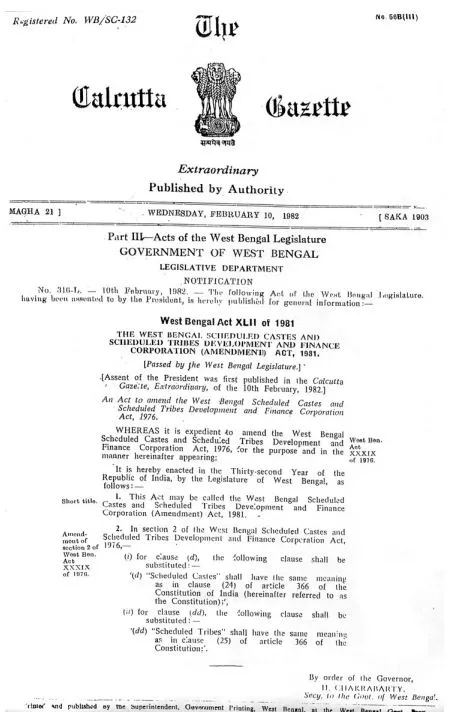 West Bengal Scheduled Castes & Scheduled Tribes Development and Finance Corporation Act, 1976