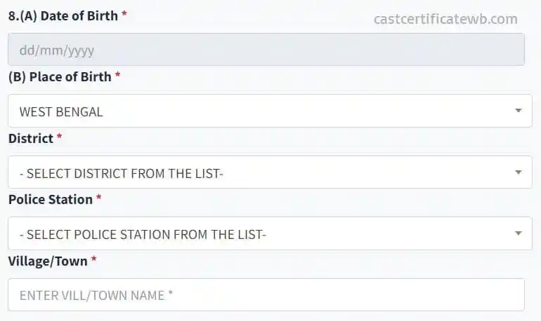 Important Dates and Location Apply Caste Certificate WB 2025