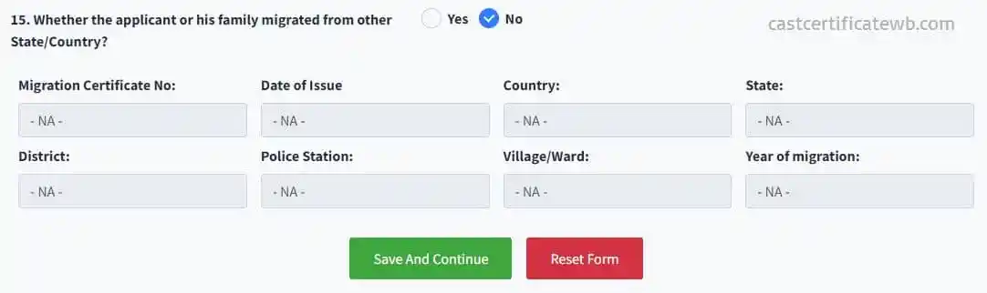 Family Migrated of Applicant Apply Caste Certificate WB 2025