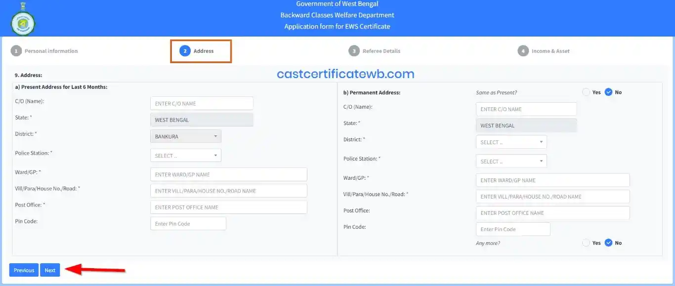 EWS Certificate West Bengal Application Online 2025
