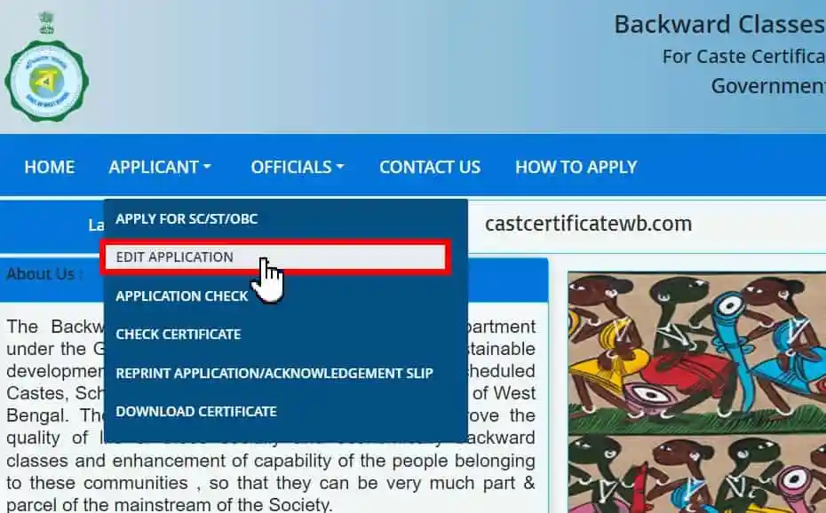 Edit Application - SC/ST/OBC Caste Certificate WB