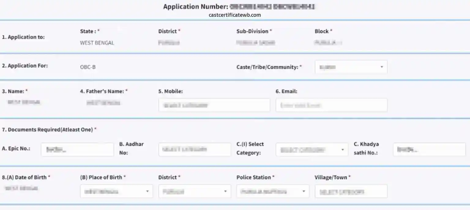 SC/ST/OBC Certificate WB – Edit Application Page