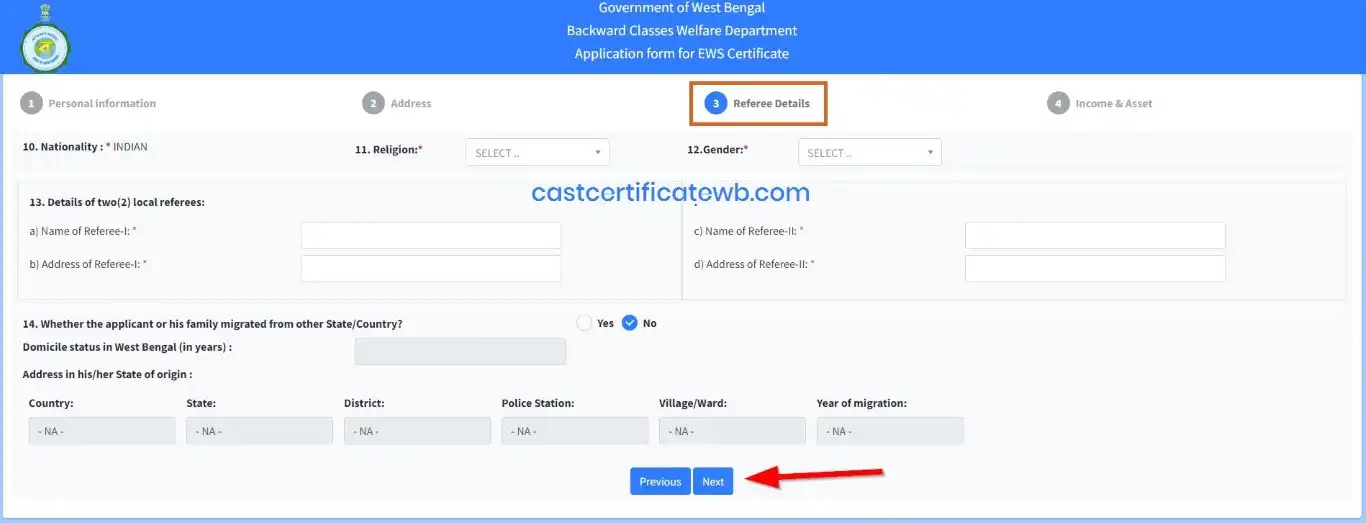 Online Application for EWS Certificate West Bengal 2025